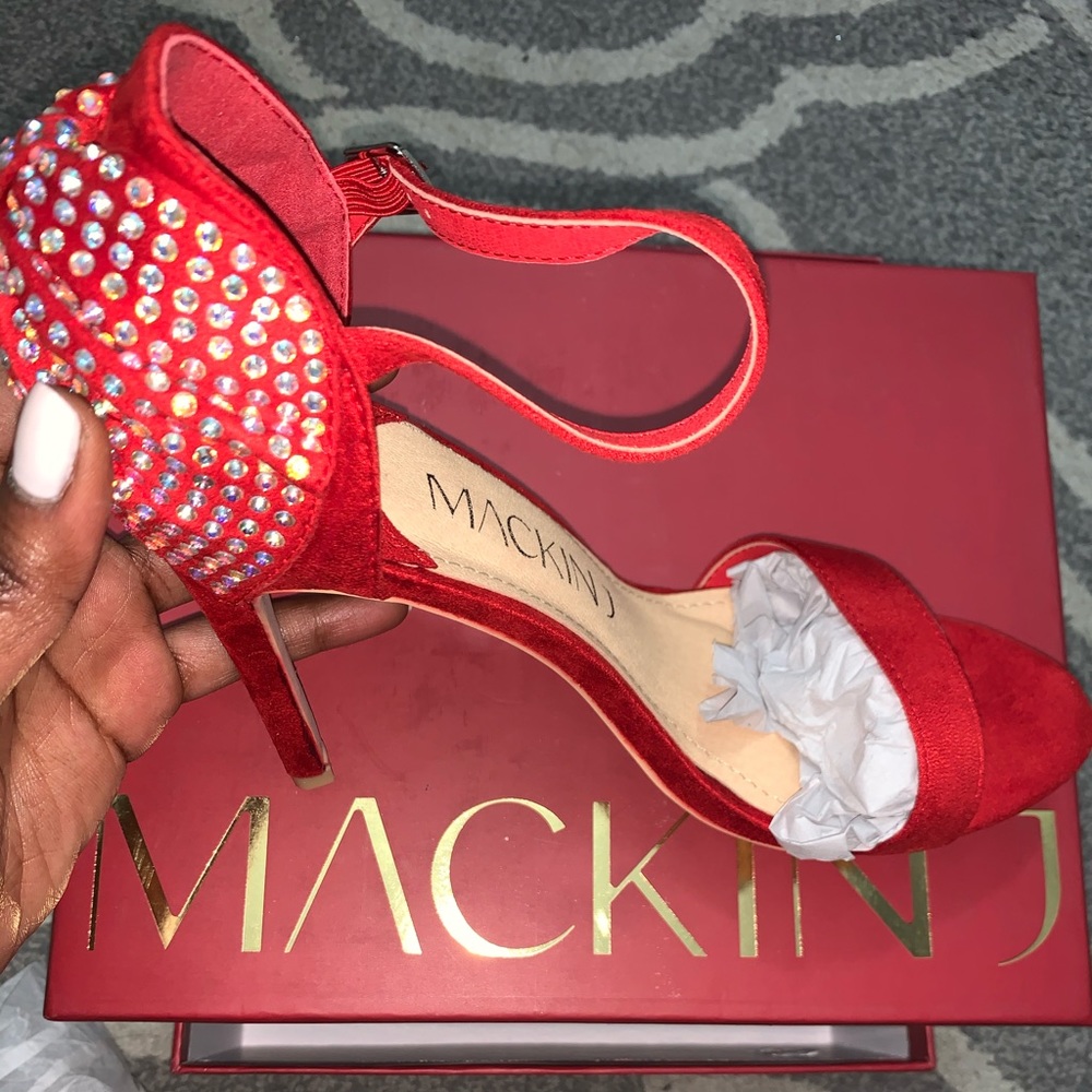 Red Suede Ankle Strap Heels